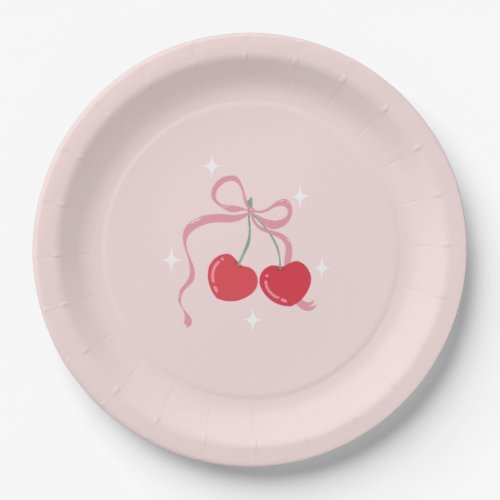 Cherry on Top Pink Bow Baby shower Paper Plates