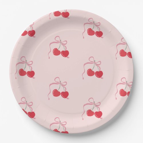 Cherry on Top Pink Bow Baby shower Paper Plates