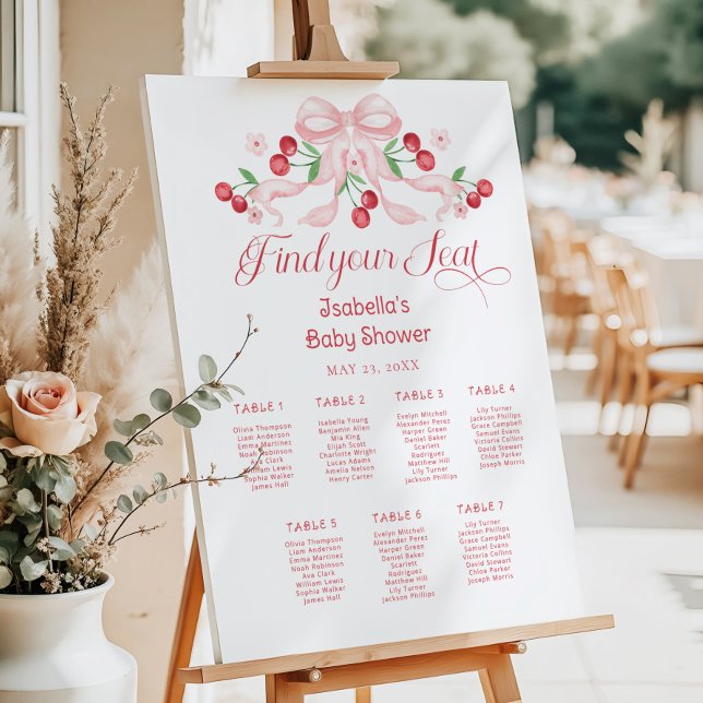 Cherry on top Pink Bow Baby shower Seating Chart Foam Board (Creator Uploaded)