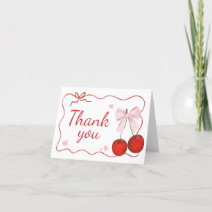 Cherry on Top Pink Bow Baby Shower Thank You Card