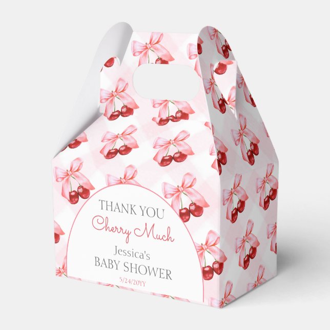 Cherry on Top Pink Bow Baby Shower Thank You Favor Boxes (Front Side)