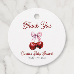 Cherry On Top Pink Bow Baby Shower Thank You Favor Tags