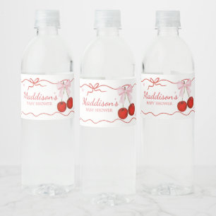 Cherry on Top Pink Bow Baby Shower Water Bottle Label