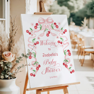 Cherry on top Pink Bow Baby shower Welcome Foam Board