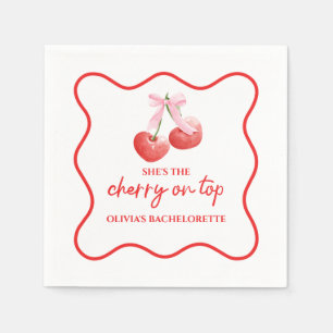 Cherry on Top Pink Bow Bachelorette Napkins