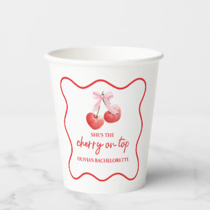 Cherry on Top Pink Bow Bachelorette Paper Cups