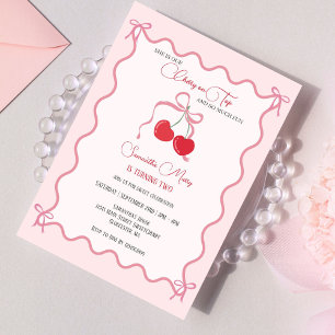 Cherry on Top Pink Bow Birthday Any Year Birthday Invitation