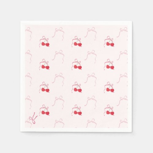 Cherry on Top Pink Bow Birthday  Napkins