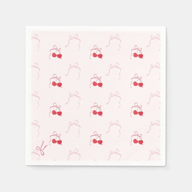 Cherry on Top Pink Bow Birthday  Napkins (Front)