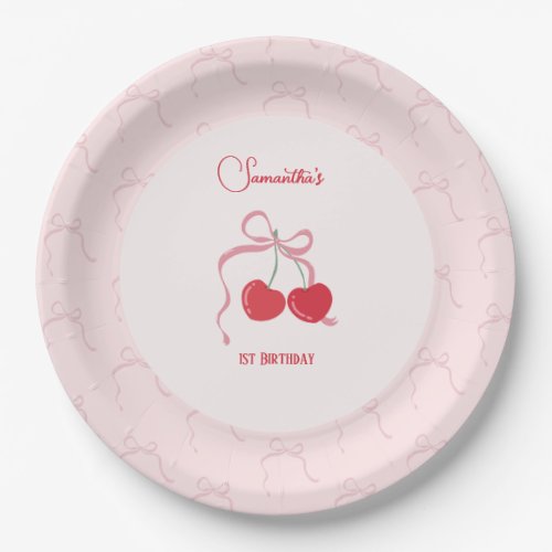 Cherry on Top Pink Bow Birthday  Paper Plates