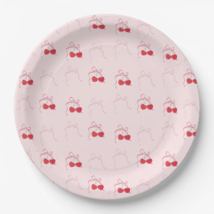 Cherry on Top Pink Bow Birthday Paper Plates