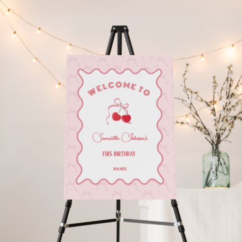 Cherry on Top Pink Bow Birthday Welcome Sign