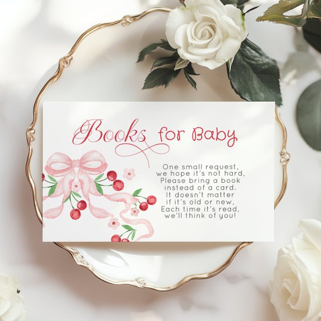 Cherry on top Pink Bow Books for baby ticket Enclosure Card (Creator Uploaded)