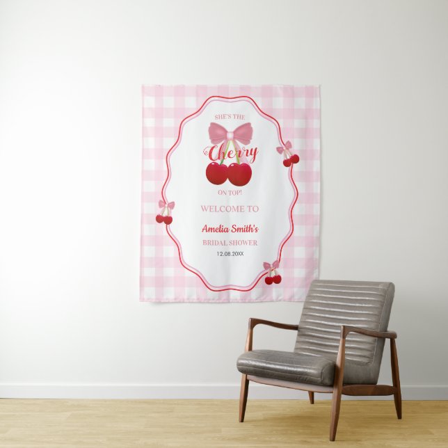 Cherry On Top Pink Bow Bridal Shower Back Drop  (In Situ)