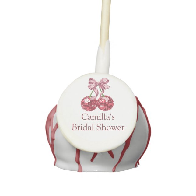 Cherry On Top Pink Bow Bridal Shower  Cake Pops (Front)