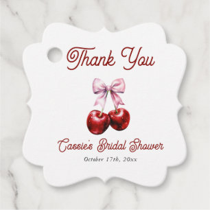 Cherry On Top Pink Bow Bridal Shower Thank You Favor Tags