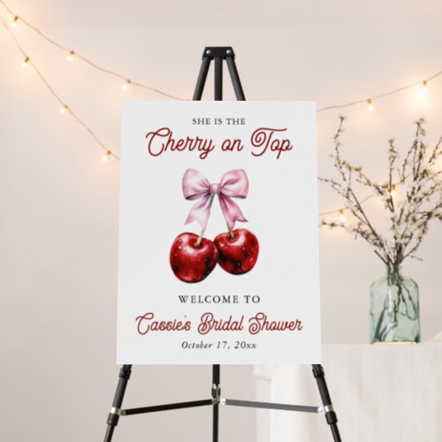 Cherry On Top Pink Bow Bridal Shower Welcome Sign