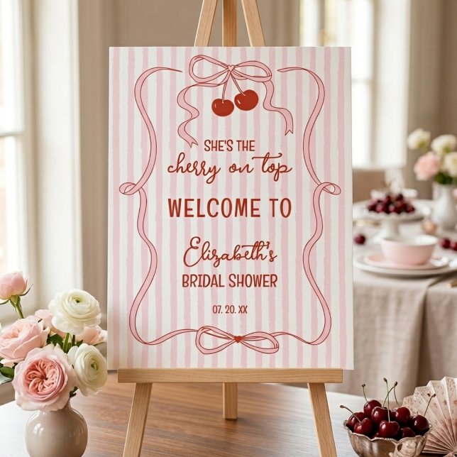 Cherry on Top Pink Bow Classy Stripes Welcome Foam Board (Creator Uploaded)