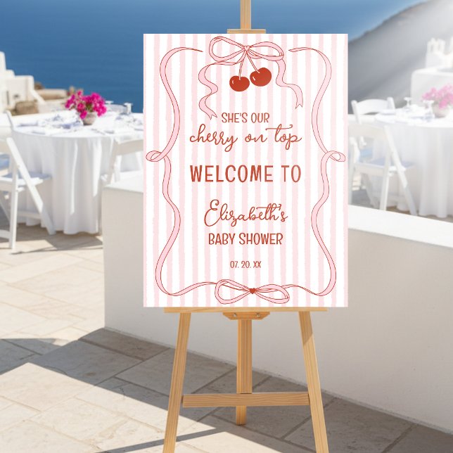 Cherry on Top Pink Bow Classy Stripes Welcome Foam Board (Creator Uploaded)
