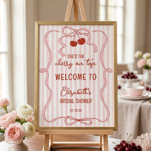 Cherry on Top Pink Bow Classy Stripes Welcome Poster