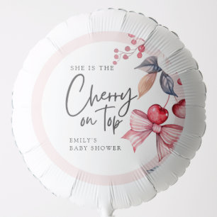 Cherry on Top Pink Bow Coquette Baby Shower Balloon