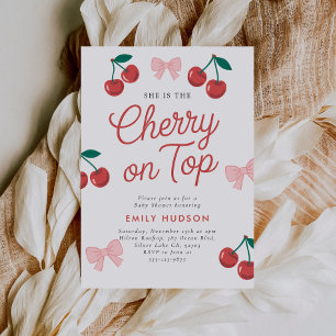 Cherry on Top Pink Bow Coquette Baby Shower Invitation