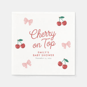 Cherry on Top Pink Bow Coquette Baby Shower Napkins