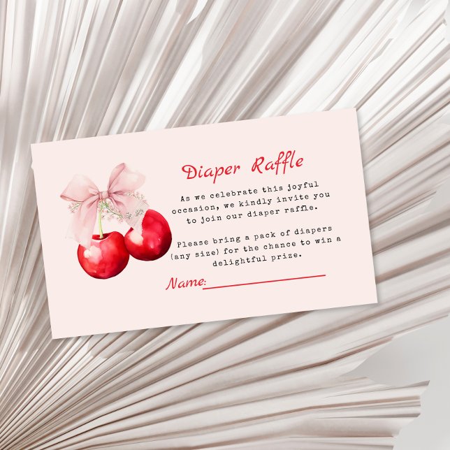 Cherry on Top Pink Bow Diaper Raffle Enclosure Card (Creator Uploaded)