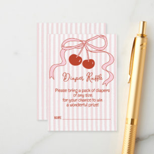 Cherry on Top Pink Bow Stripes Diaper Raffle Game Enclosure Card