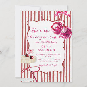 Cherry On Top Pink Disco Balls Bridal Shower Invitation