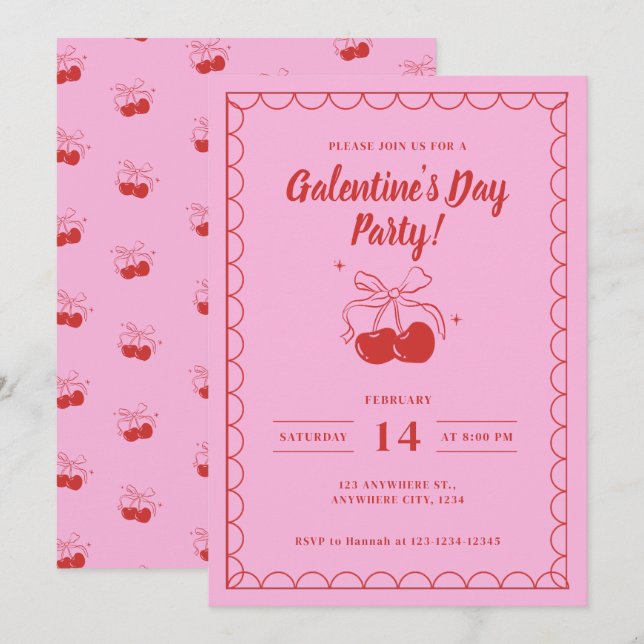 Cherry On Top Pink Galentine's Day Invitation (Front/Back)