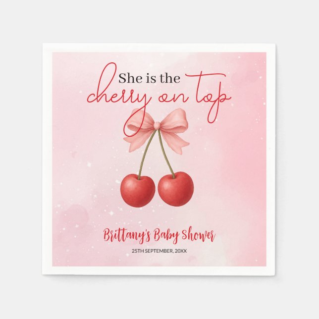 Cherry on Top Pink Girl Baby Shower  Napkins (Front)