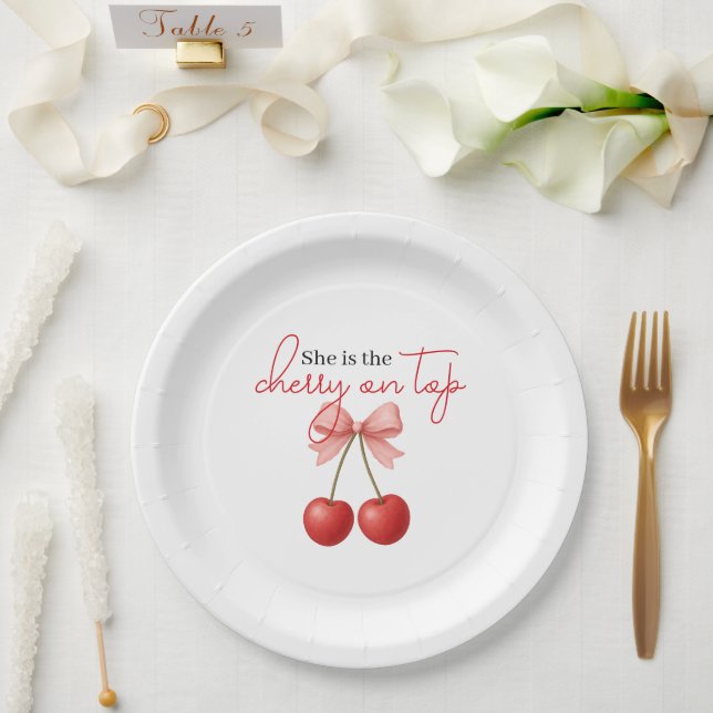 Cherry on Top Pink Girl Baby Shower  Paper Plates (Wedding)