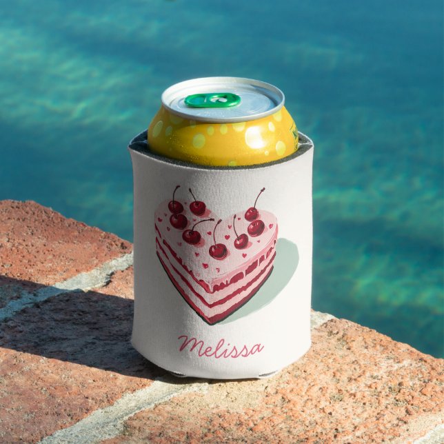 Cherry on Top Pink Heart Cake Bridal Shower Can Cooler (In Situ Pool)