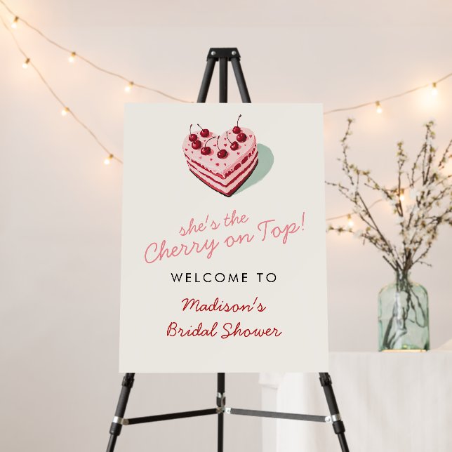 Cherry on Top Pink Heart Cake Bridal Shower Foam Board (In Situ (Stand))