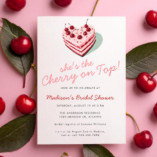 Cherry on Top Pink Heart Cake Bridal Shower Invitation