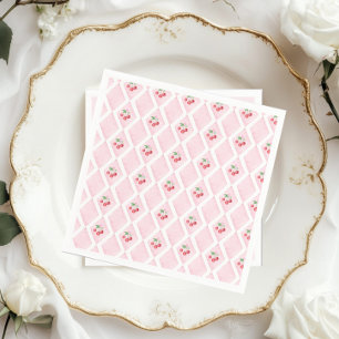 Cherry on Top Pink Watercolor coquette Baby shower Napkins