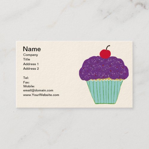 Cherry on Top Purple Frosting Vanilla Cupcake Business Card