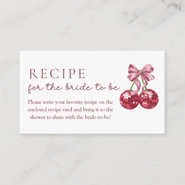 Cherry On Top Recipe for the Bride to be Enclosure Card (Front)