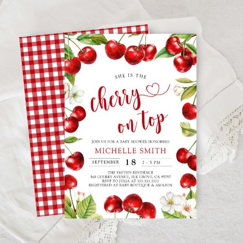 Cherry On Top Red Cherry Baby Shower Invitation