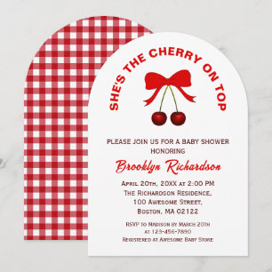 Cherry On Top Red Coquette Bow Girl Baby Shower Invitation