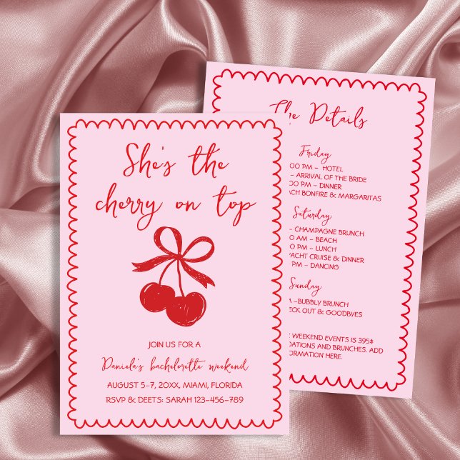 Cherry On Top Red Hand Drawn Bachelorette Weekend Invitation (Cherry On Top Red Hand Drawn Bachelorette Weekend Invitation)