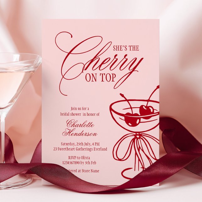 Cherry on Top Red Stripes Bridal Shower Invitation (Creator Uploaded)