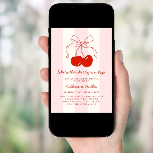 Cherry on Top Retro Bridal Shower Invitation (Front Digital)