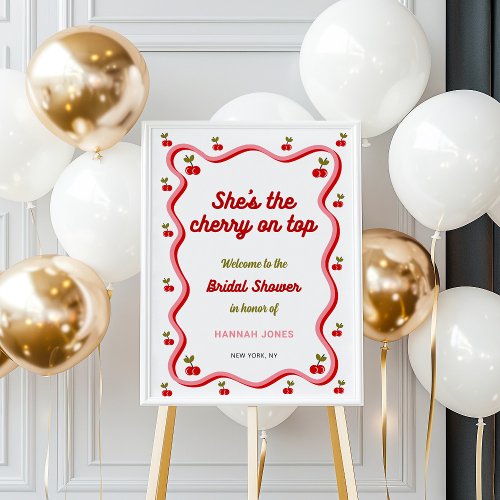 Cherry on top Retro Cherry Bridal Shower Welcome Poster