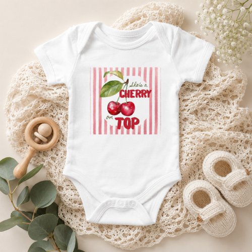Cherry on Top Retro Stripe Baby Shower Bodysuit