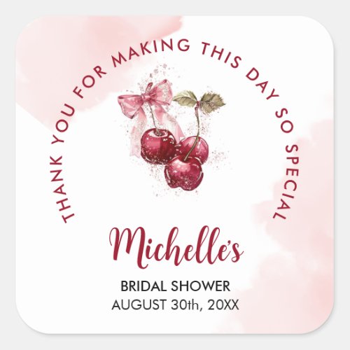 Cherry on Top Thank You Summer Bridal Shower Square Sticker