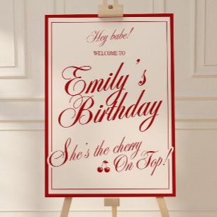 Cherry On Top Welcome Sign, Old Money Birthday Par Foam Board