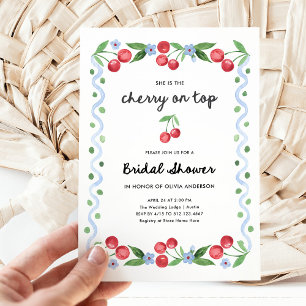 Cherry on Top   Whimsical Retro Bridal Shower Invitation