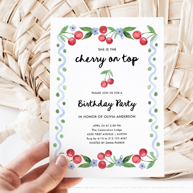 Cherry on Top | Whimsical Vintage Birthday Party Invitation (Creator Uploaded)